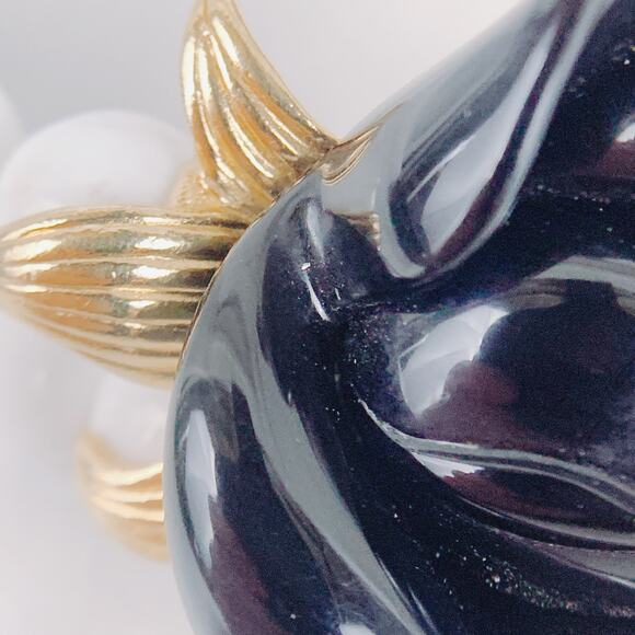 Vintage Signed K.J.L. for Avon Black Rose White Bead Necklace Gold Tone 1980s - Picture 5 of 16